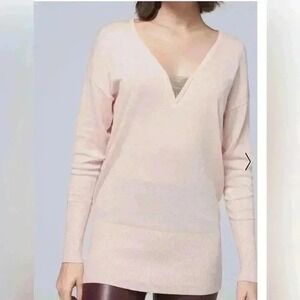 WHITE HOUSE BLACK‎ MARKET XS V-Neck Ball Chain Tunic Sweater Pale Pink